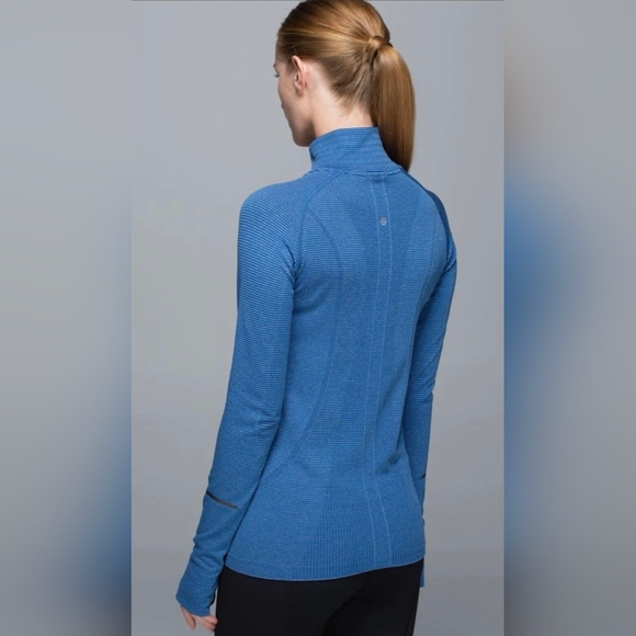 Lululemon Run: Swiftly Tech 1/2 Zip Pullover Tonka Stripe Heathered Blue Size 12 - Picture 2 of 11